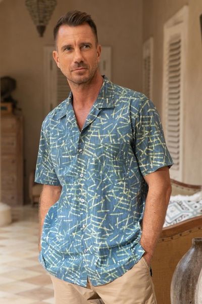 Alternate image for Mens Casual Batik Cotton Shirt Choppy Water
