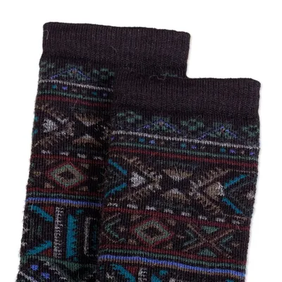 Alternate image for Unisex Multicolor Geometric Alpaca Blend Socks from Peru Geometric Andes