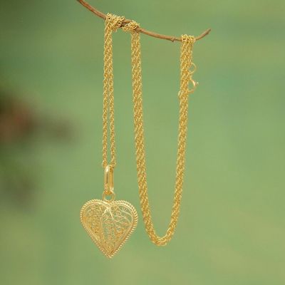 Alternate image for Gold Plated Filigree Heart Necklace Lace Sweetheart