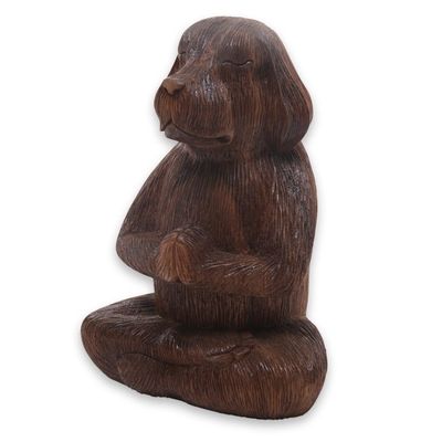 Alternate image for Wood Sculpture of Meditating Long Haired Puppy Dog Meditating Long-Haired Puppy
