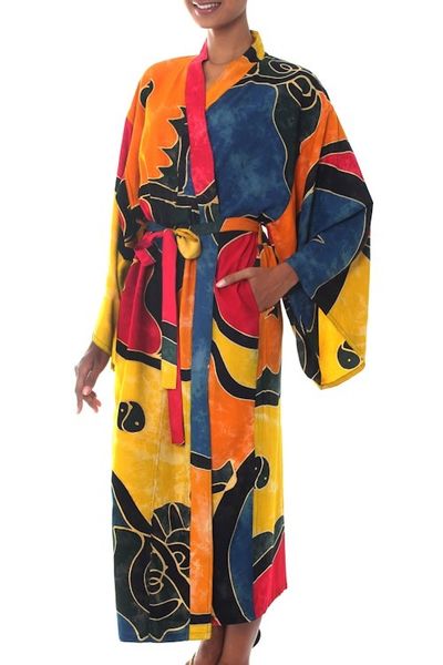 Alternate image for Womens Batik Patterned Robe Paradise Peacock