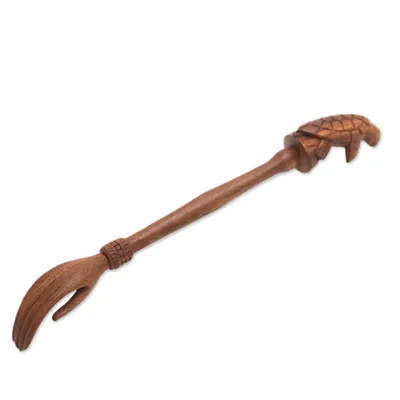 Alternate image for Turtle Themed Wood Back Scratcher Hand Carved in Bali Turtle Relief in Natural