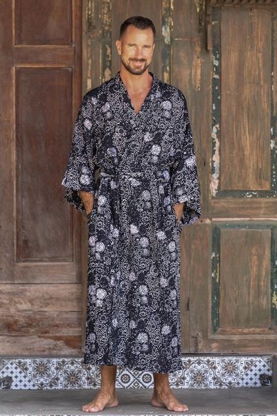 Primary image for Mens Black Batik Patterned Robe Midnight Stars