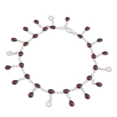 Alternate image for Hand Made Garnet Sterling Silver Charm Anklet India Starry Allure in Red
