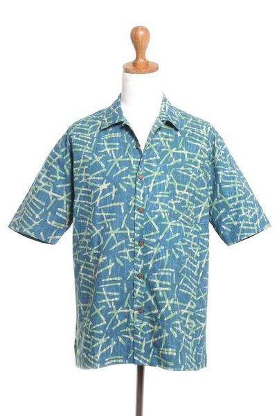 Alternate image for Mens Casual Batik Cotton Shirt Choppy Water