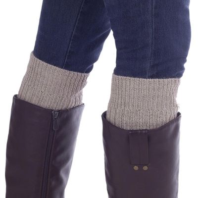 Alternate image for Versatile Beige Alpaca Leg Warmers Knitted in Peru Beige Winter Dancer