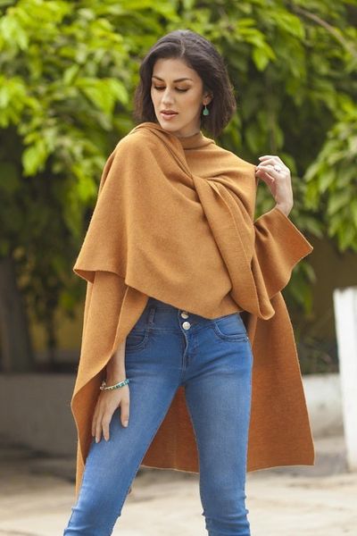 Alternate image for Knit Alpaca Blend Ruana in Sunrise from Peru Elegant Fashion in Sunrise
