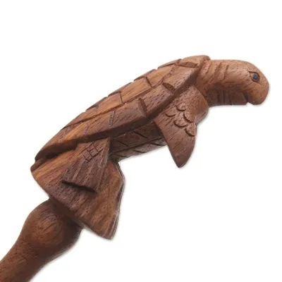 Alternate image for Turtle Themed Wood Back Scratcher Hand Carved in Bali Turtle Relief in Natural