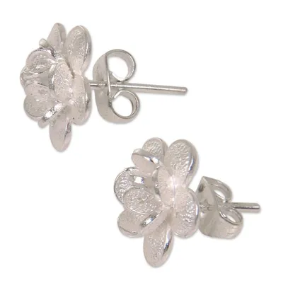Alternate image for Indonesian Sterling Silver Floral Button Earrings Desert Rose