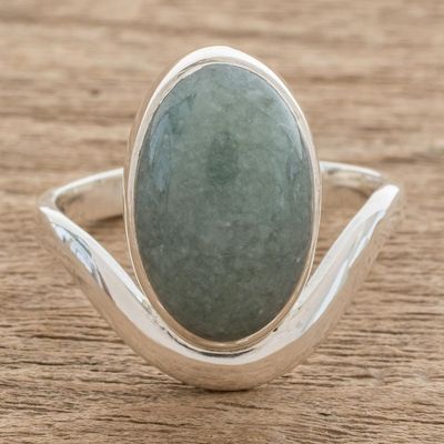 Alternate image for Oval Apple Green Jade Cocktail Ring from Guatemala Mystery of the Earth