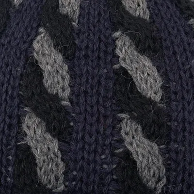 Alternate image for Cable Knit Alpaca Blend Hat in Navy and Grey Hues Braided Grey