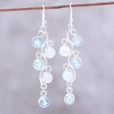 Alternate image for Blue Topaz and Rainbow Moonstone Earrings from India Morning Climber