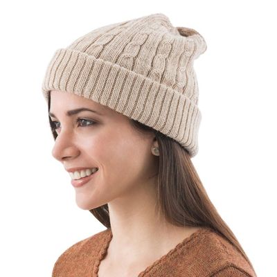 Alternate image for Unique Womens Alpaca Wool Solid Knit Hat Tan Mountain Roads