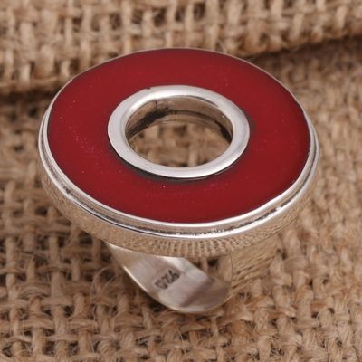 Alternate image for Red Resin and Sterling Silver Cocktail Ring In the Round - Red