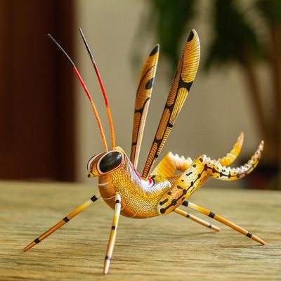 Alternate image for Cricket Copal Alebrije Wood Sculpture from Mexico Golden Cricket