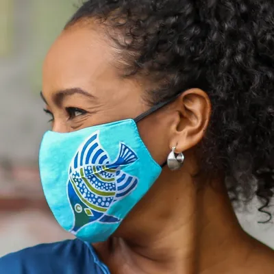 Primary image for 3 Handmade Rayon Batik Fish Cotton 2-Layer Face Masks Balinese Fish