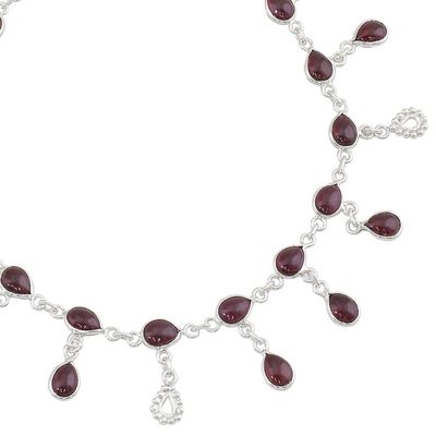 Alternate image for Hand Made Garnet Sterling Silver Charm Anklet India Starry Allure in Red