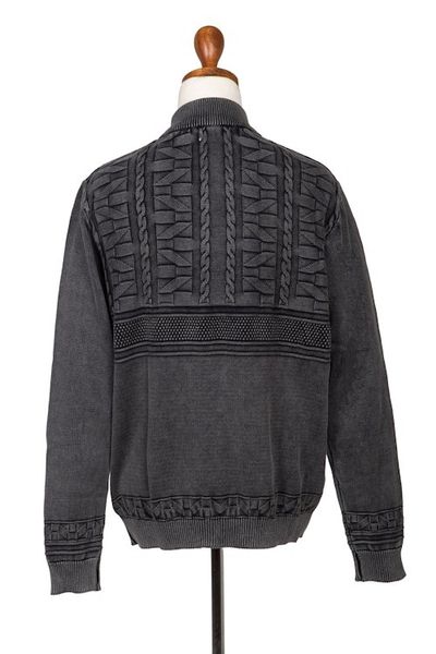 Alternate image for Mens Stone Washed Cotton Pullover Sweater Stylish in Charcoal