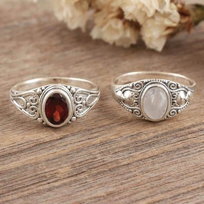 Alternate image for Pair of Sterling Silver Gemstone Cocktail Rings from India Second Times the Charm