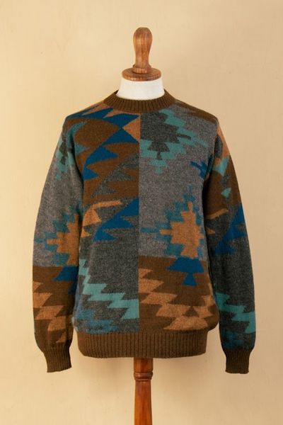 Alternate image for Multicolored Geometric Patterned Mens Pullover Sweater Quinoa Leaf