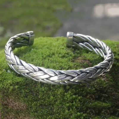 Primary image for Mens Modern Sterling Silver Cuff Bracelet Flowing Water