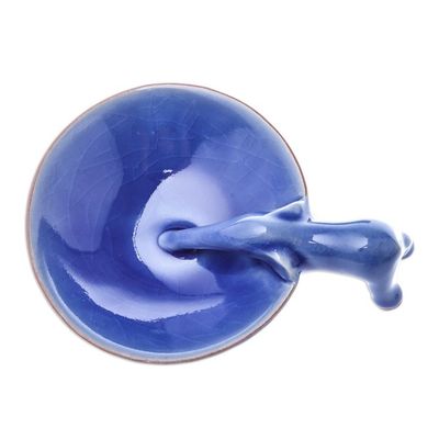 Alternate image for Elephant-Themed Blue Ceramic Incense Holder from Thailand Sipping Elephant
