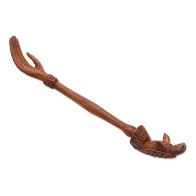 Alternate image for Turtle Themed Wood Back Scratcher Hand Carved in Bali Turtle Relief in Natural