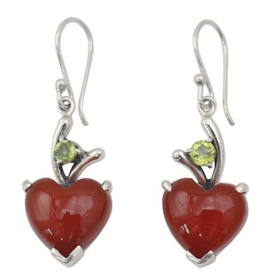 Alternate image for Heart Jewelry Earrings with Red Onyx and Peridot  A Sigh of Romance