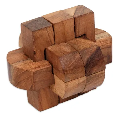 Alternate image for Artisan Crafted Upcycled Teak Wood Puzzle from Java Focus