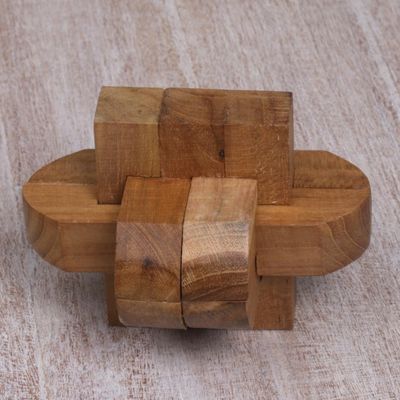 Alternate image for Artisan Crafted Upcycled Teak Wood Puzzle from Java Focus