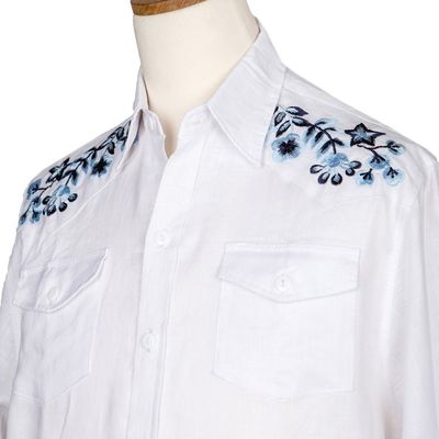 Alternate image for Mens Hand-Embroidered Shirt with Floral Motif Calm Under Pressure