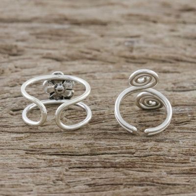 Alternate image for Floral Sterling Silver Ear Cuffs from Thailand Flower and Spiral
