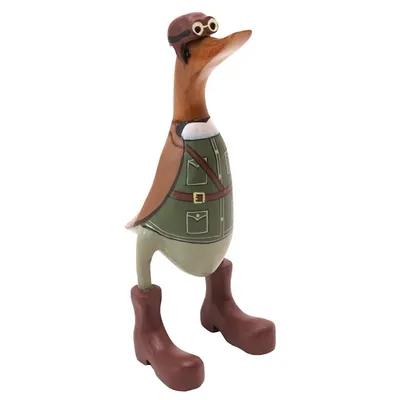 Alternate image for Teak Wood Duck Statuette with Soldier Motif Soldier Duck