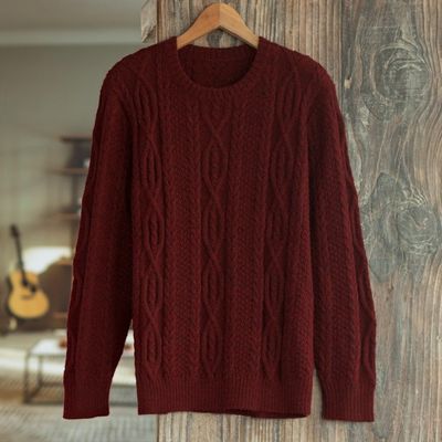Primary image for Dark Red Mens 100 Alpaca Sweater Field and Forest