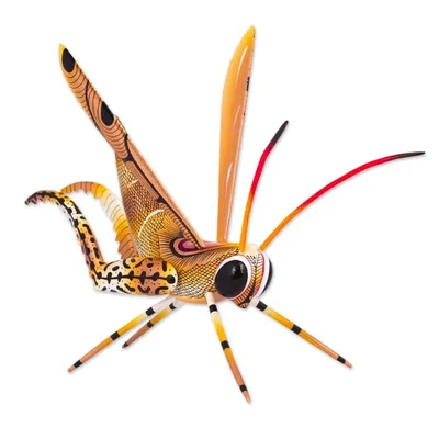 Alternate image for Cricket Copal Alebrije Wood Sculpture from Mexico Golden Cricket