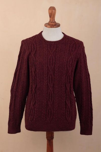 Alternate image for Dark Red Mens 100 Alpaca Sweater Field and Forest