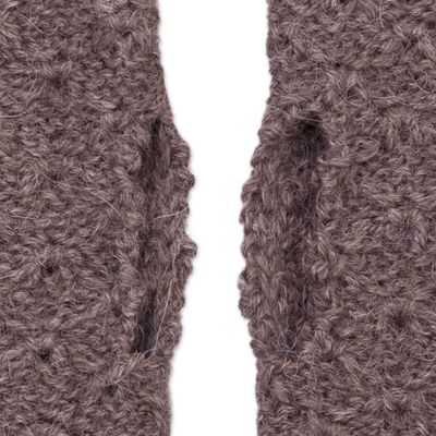 Alternate image for Patterned 100 Baby Alpaca Fingerless Mitts in Chestnut Passionate Pattern in Chestnut