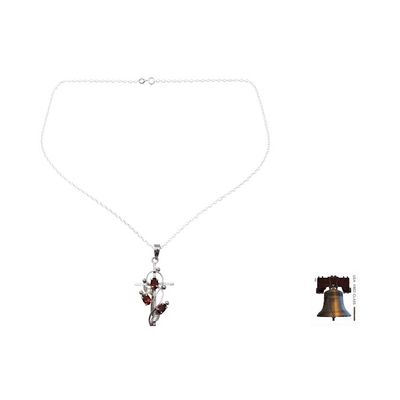 Alternate image for Garnet and Silver Cross Pendant Necklace from India Sacred Trinity