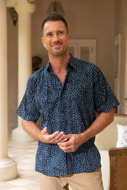 Image for Mens 100 Cotton Navy Short Sleeve Batik Shirt Pixel Play