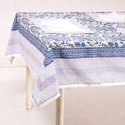 Alternate image for Floral Cotton Table Linen Set in Blue from India Set for 6 Royal Garden
