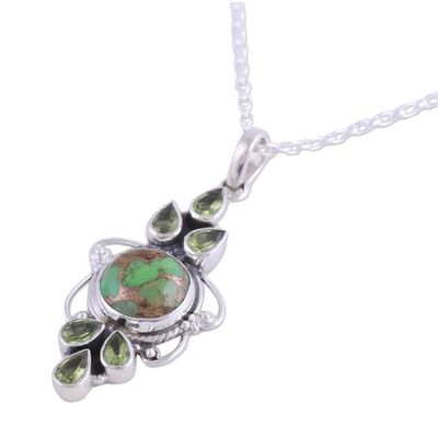Alternate image for Peridot and Composite Turquoise Pendant Necklace from India Glittering Green