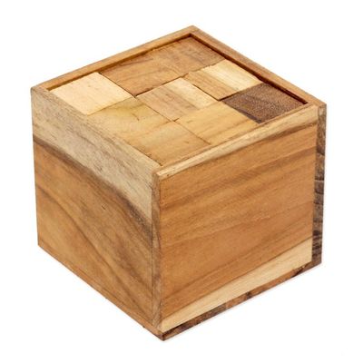 Alternate image for Artisan Crafted Upcycled Teak Wood Puzzle from Java Magic Box
