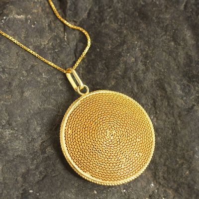Alternate image for Peruvian Gold-Plated Filigree Pendant Necklace Temple of the Sun