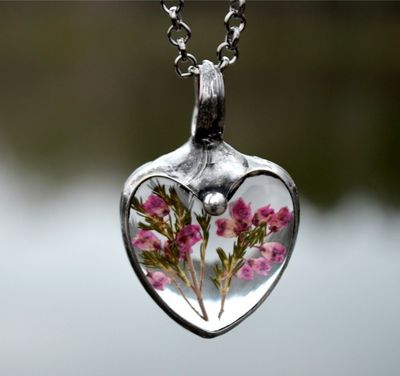Alternate image for Pink Scottish Heather Heart Pendant Necklace