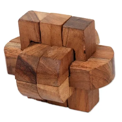 Alternate image for Artisan Crafted Upcycled Teak Wood Puzzle from Java Focus