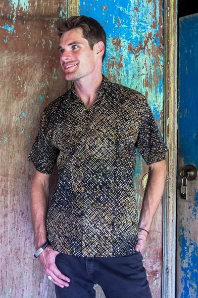 Primary image for Hand Dyed Batik Short Sleeve Shirt for Men from Bali Night Starfield