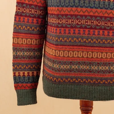Alternate image for Mens Fair Trade Alpaca Art Knit Pullover Sweater Mountain Sunset