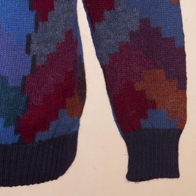 Alternate image for Multicolor Alpaca Mens Geometric Knit Pullover Sweater Stairway to the Heavens