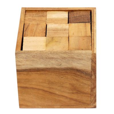 Alternate image for Artisan Crafted Upcycled Teak Wood Puzzle from Java Magic Box
