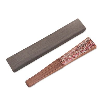 Alternate image for Handcrafted Printed Batik Silk and Pinewood Fan from Bali Nature of Parang